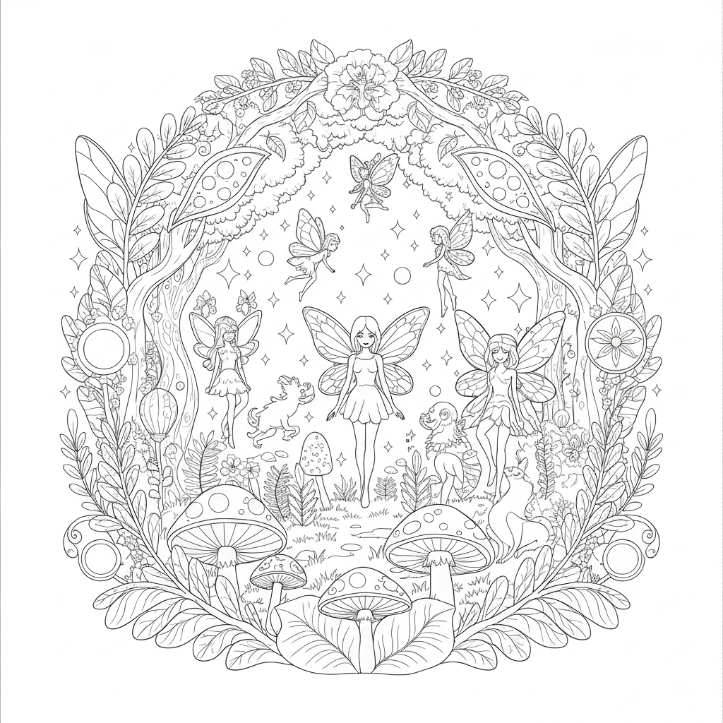 Coloriage Magique a imprimer - Dessin Coloriages de la forêt magique avec fées scintillantes