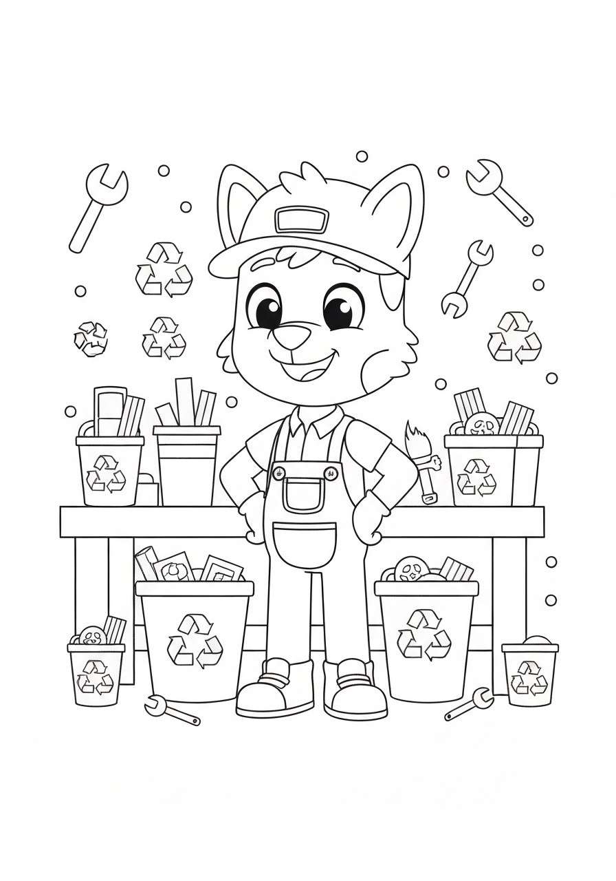 Coloriage Pat Patrouille a imprimer - Dessin Coloriages de recyclage avec Rocky le bricoleur