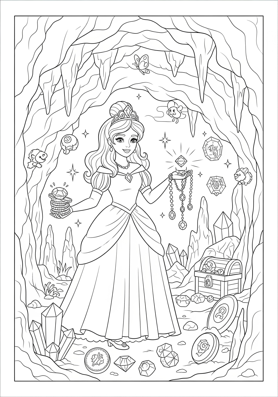 Coloriage Princesse a imprimer - Dessin Princesse en Quête de Trésors Cachés