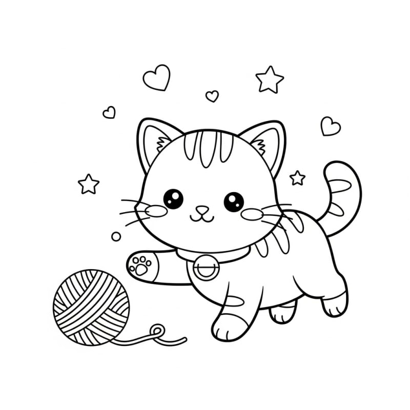 Coloriage chaton a imprimer - Dessin Chaton joueur poursuivant une pelote de fil