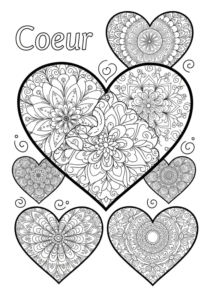 Coloriage coeur a imprimer - Dessin Cœurs Mandala Intriqués à Colorier