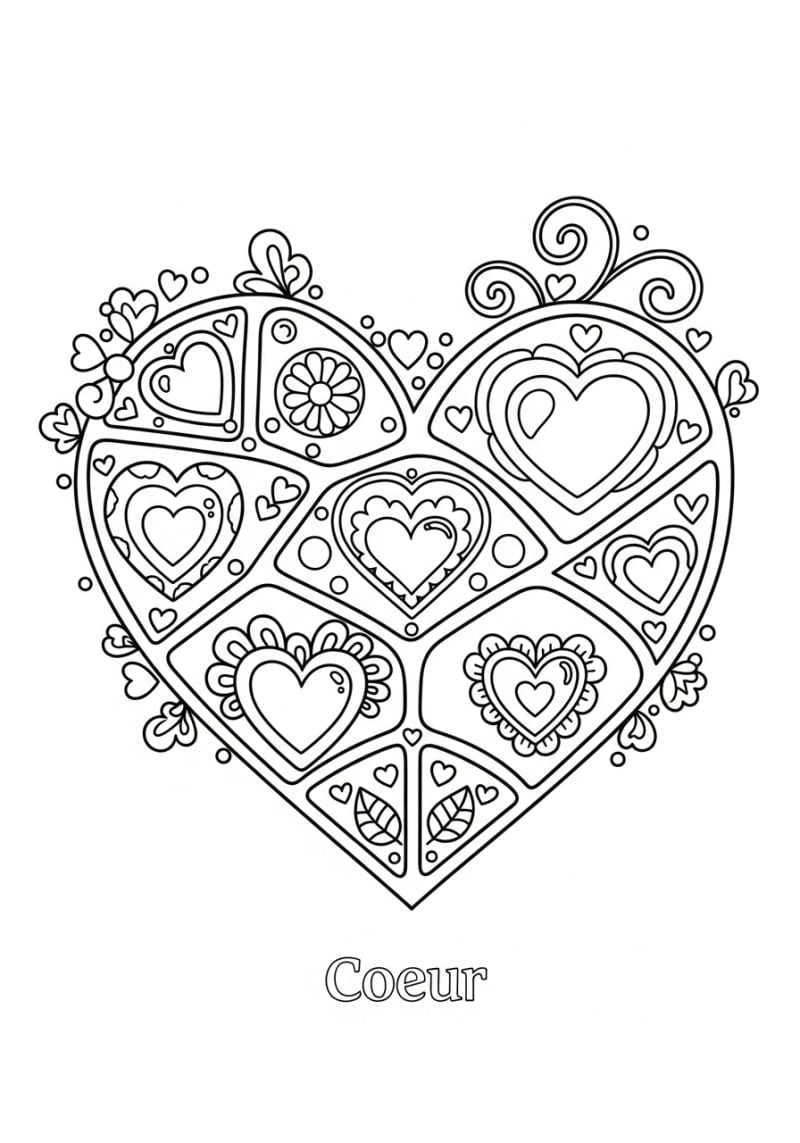 Coloriage coeur a imprimer - Dessin Coloriage Coeur Divisé en Sections